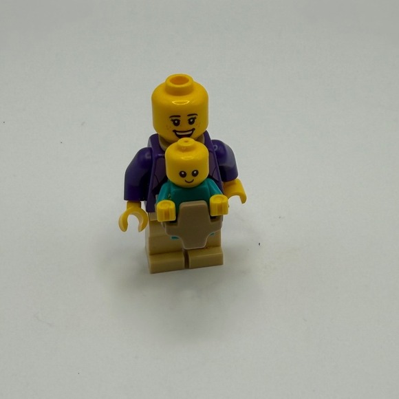 LEGO Minifigure Mother with Baby in Carrier Purple Hoodie Tan Pants City Figure